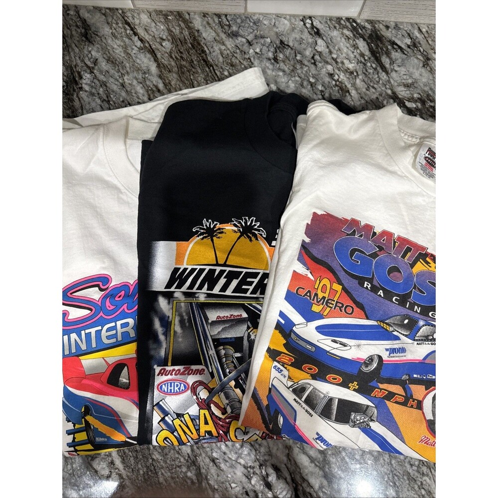 VTG NHRA Drag Racing Graphic T-Shirt Lot Men’s 1-Wh XL, 1 Blk XL, & 1 Wh XXL EUC